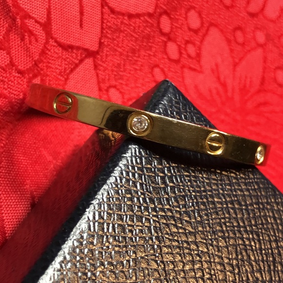 Vintage Fancy Stainless Steel Gold Bangle With Swarovski Shiny Crystal - Picture 4 of 10